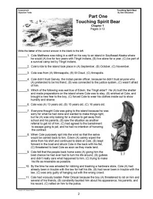 Touching Spirit Bear Chapter Comprehension Tests & Summaries