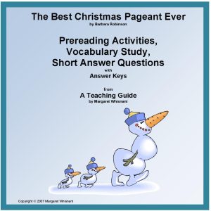 Best Christmas Pageant Ever, The: Prereading, Vocabulary, Short Answer Questions