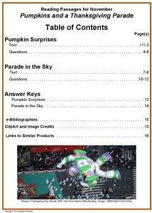 Thanksgiving November Reading Passages