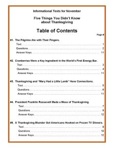 Thanksgiving Table of Contents