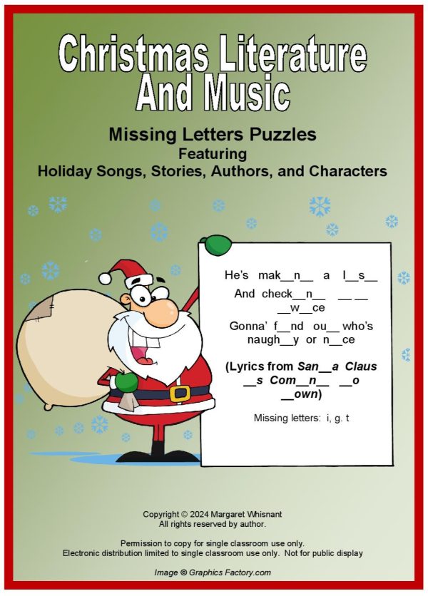 Christmas Literature and Music with Missing Letters