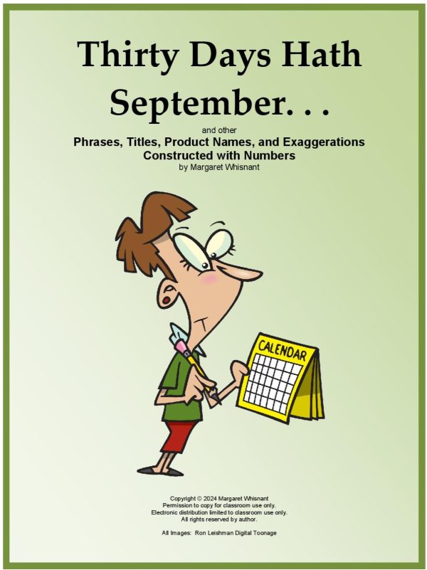 Thirty Days Hath September Bell Ringer/Brain Teaser Vocabulary Skills Phrases with Numbers