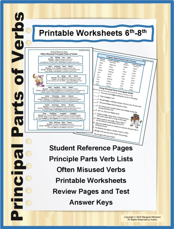 Principal Parts of Verbs Printable Worksheets 6th-8th