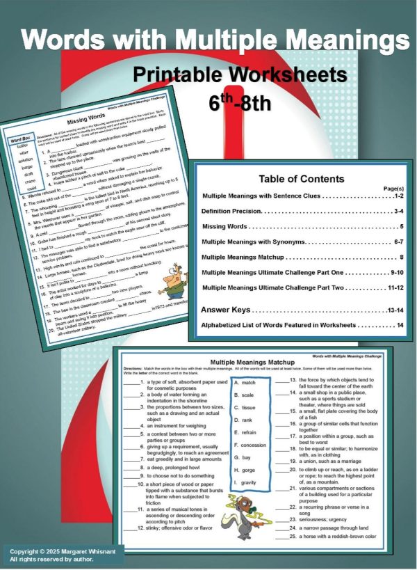 Words with Multiple Meanings Challenge | Worksheets for Grades 6–8